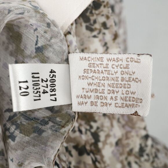 Chicos Top 2 Womens Large 12 Ivory Brown Chiffon Blouse Sheer Pleated Back - Picture 15 of 16